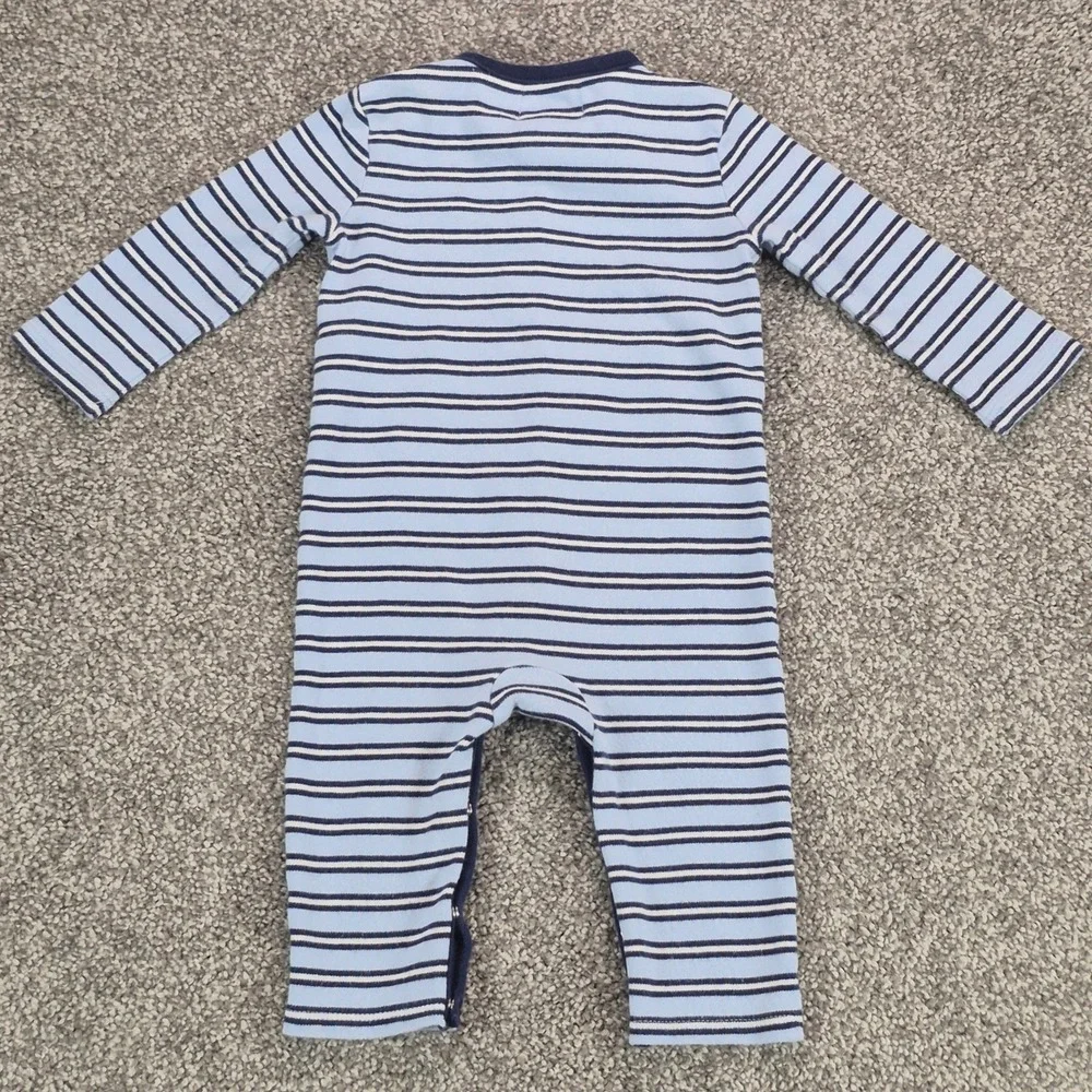 Ralph Lauren Coverall Baby Boy 6M Blue Striped Long Sleeve Snap Romper